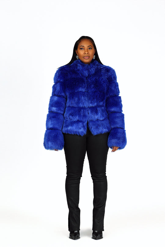 Nina Faux Fur Coat | Royal Blue