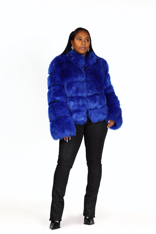 Nina Faux Fur Coat | Royal Blue