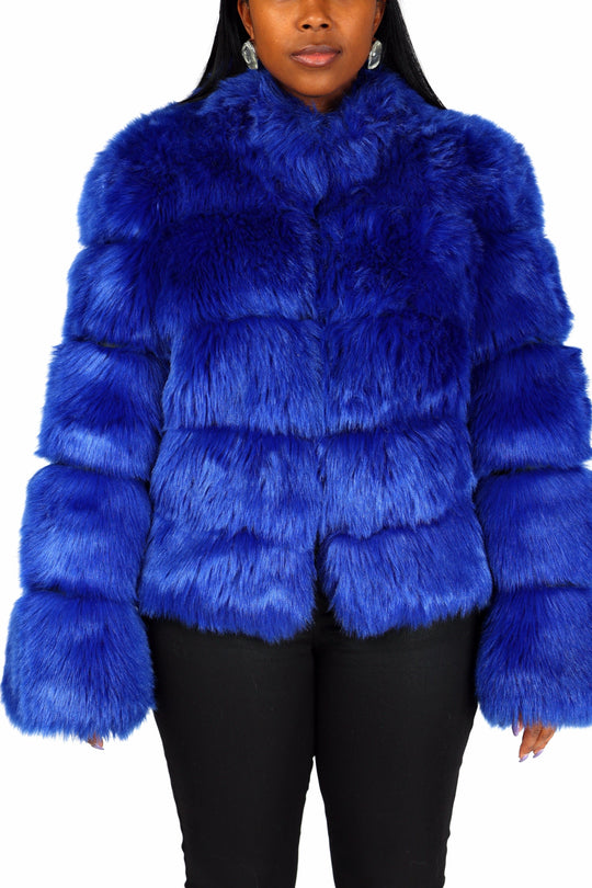 Nina Faux Fur Coat | Royal Blue