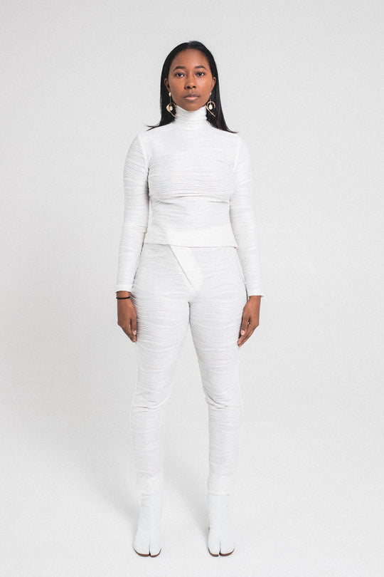 Textured Side Zip Pants | White