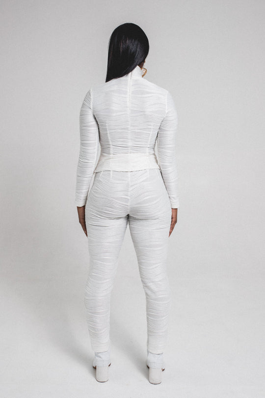 Textured Side Zip Pants | White