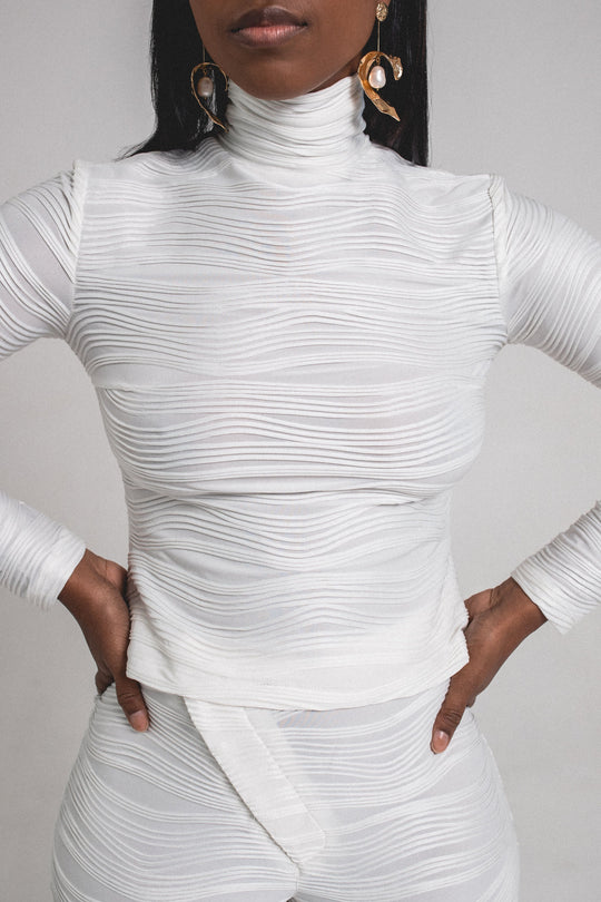 Long Sleeve Texture Turtleneck | White