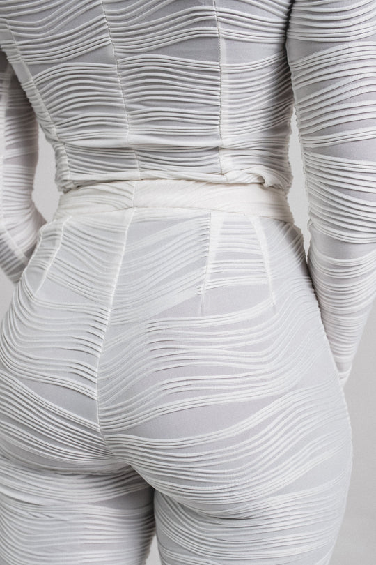 Textured Side Zip Pants | White