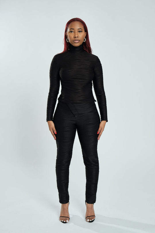Long Sleeve Texture Turtleneck | Black