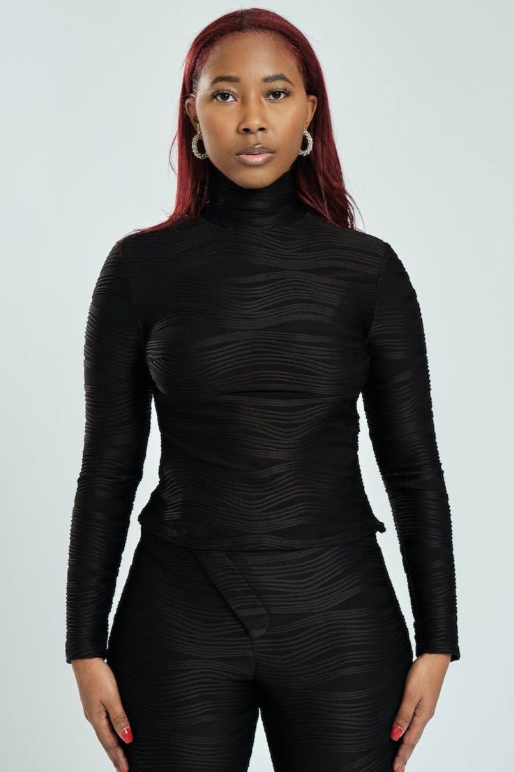 Long Sleeve Texture Turtleneck | Black