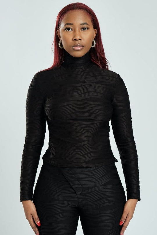 Long Sleeve Texture Turtleneck | Black
