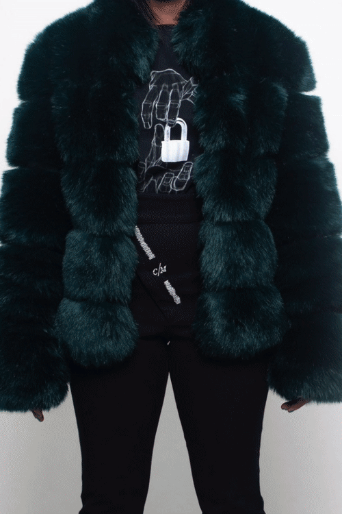 New look dark 2025 green faux fur coat
