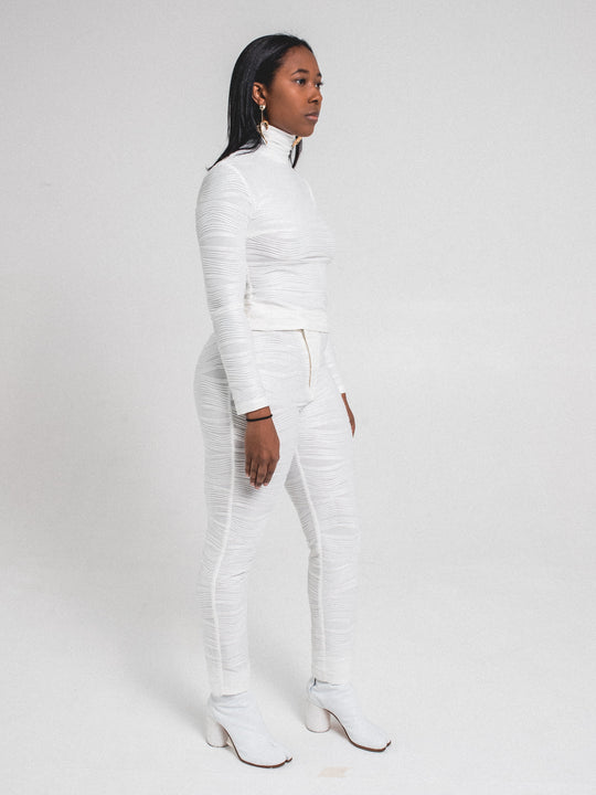 Textured Side Zip Pants | White