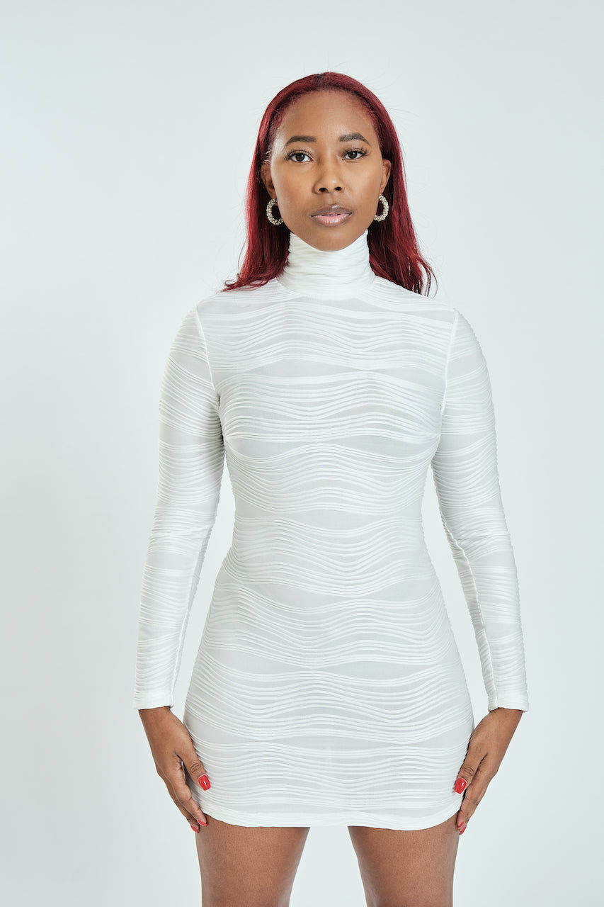 Texture Turtleneck Mini Dress | White